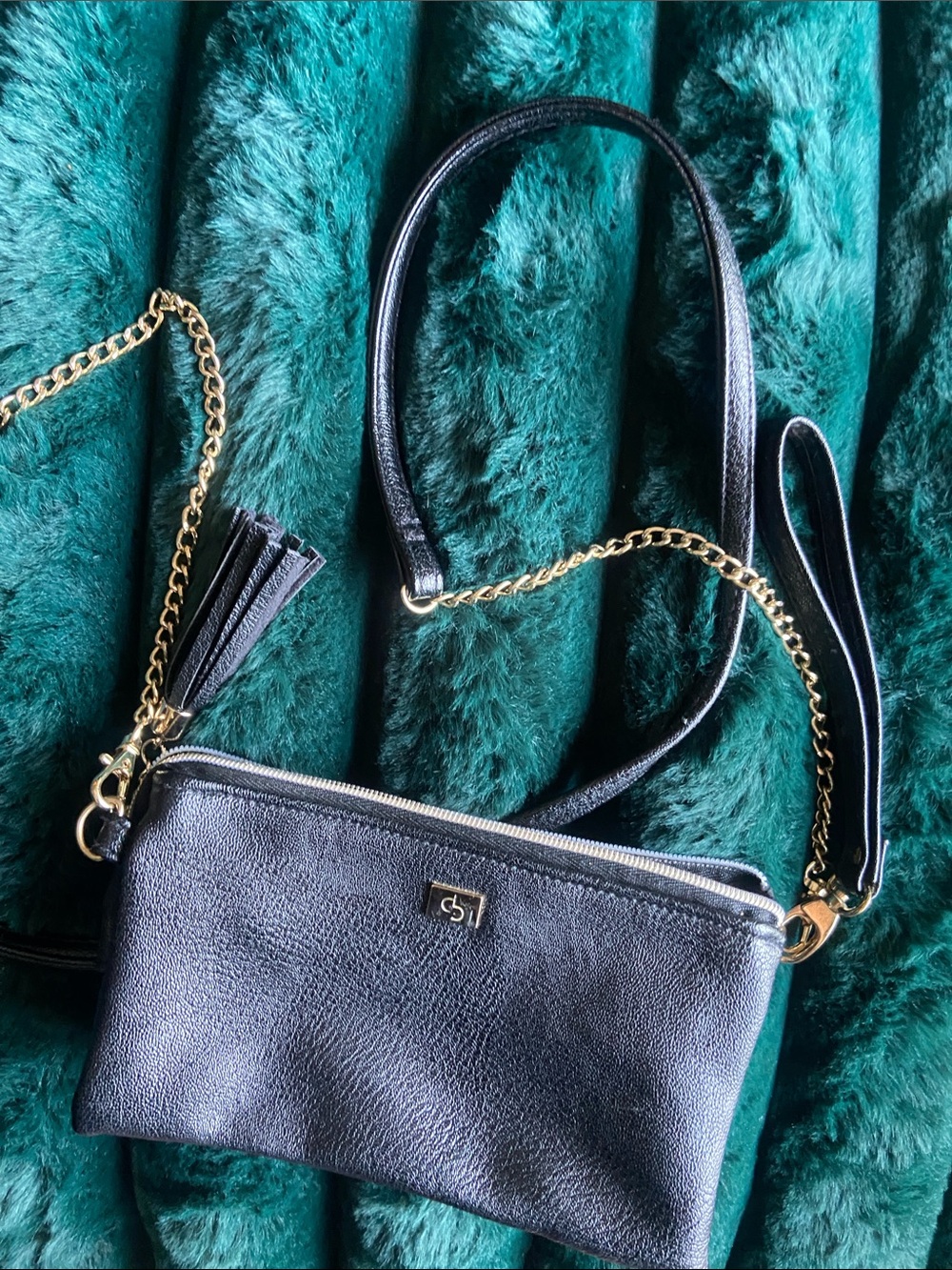 Dress Barn Black Crossbody bag with Gold Chain Trim